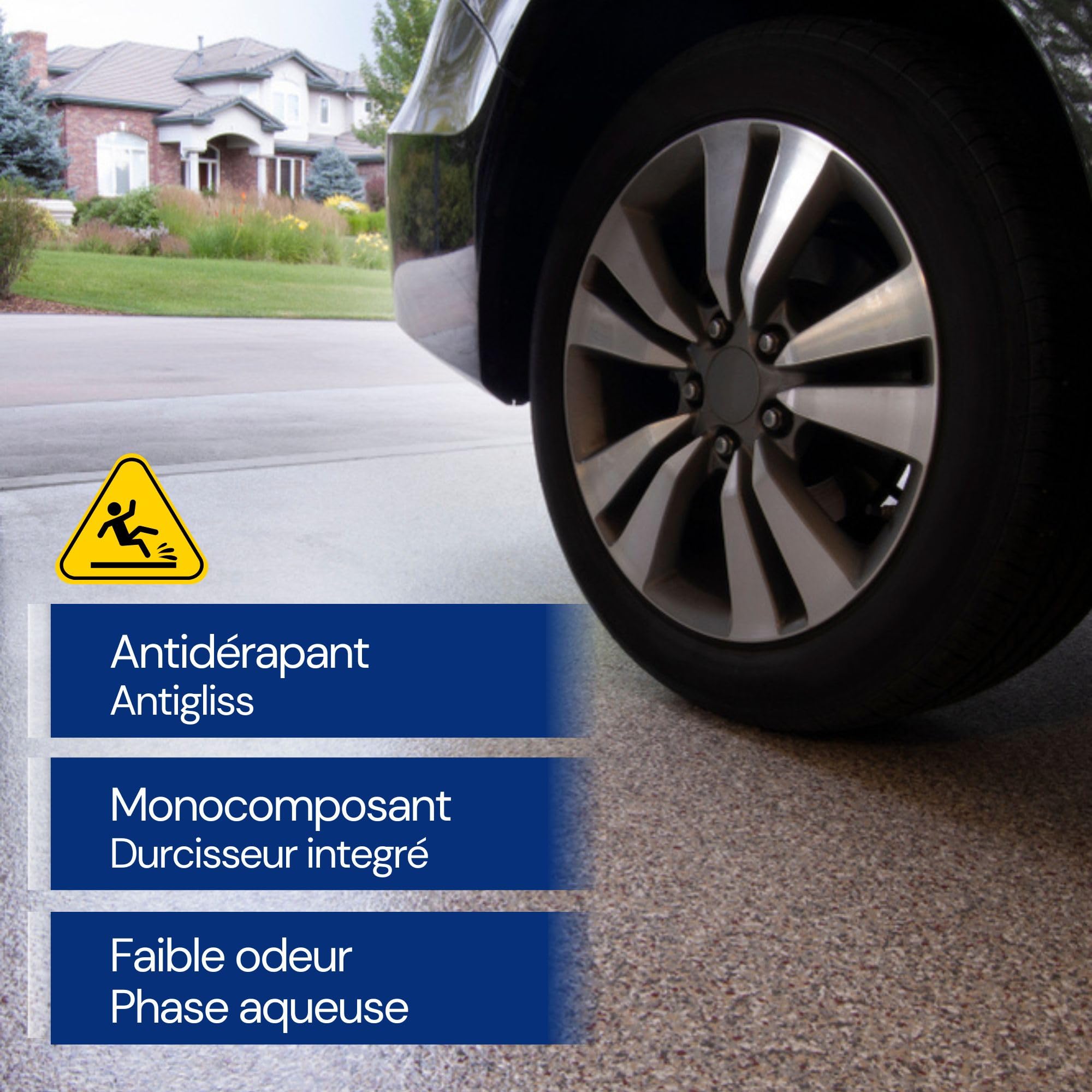 Kit Antidérapant Peinture Résine Epoxy sol béton + Sable de quartz - Gris anthracite 5KG pour Garage - Trafic intense