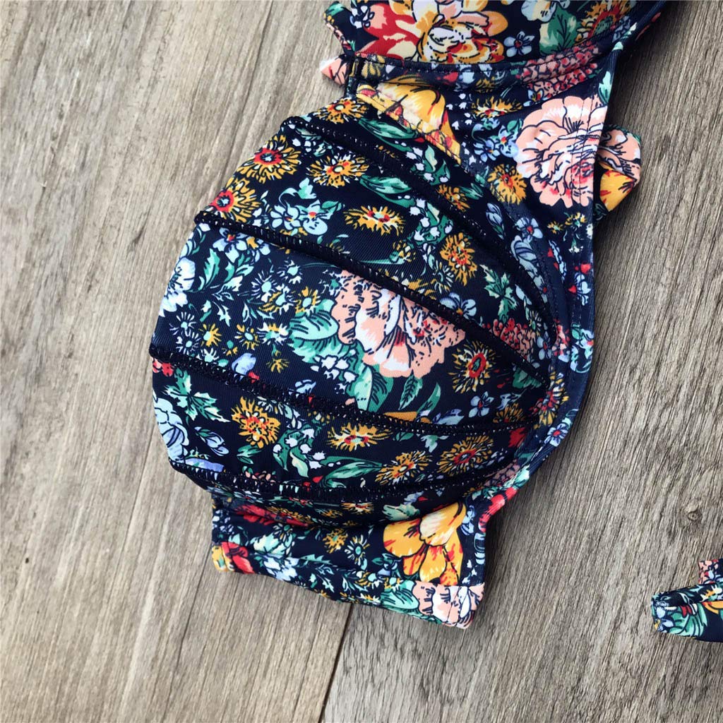Conjunto de bikini para mujer, estampado en el pecho, a la moda, acolchado, sexy, flores, dividido, color azul marino, talla L