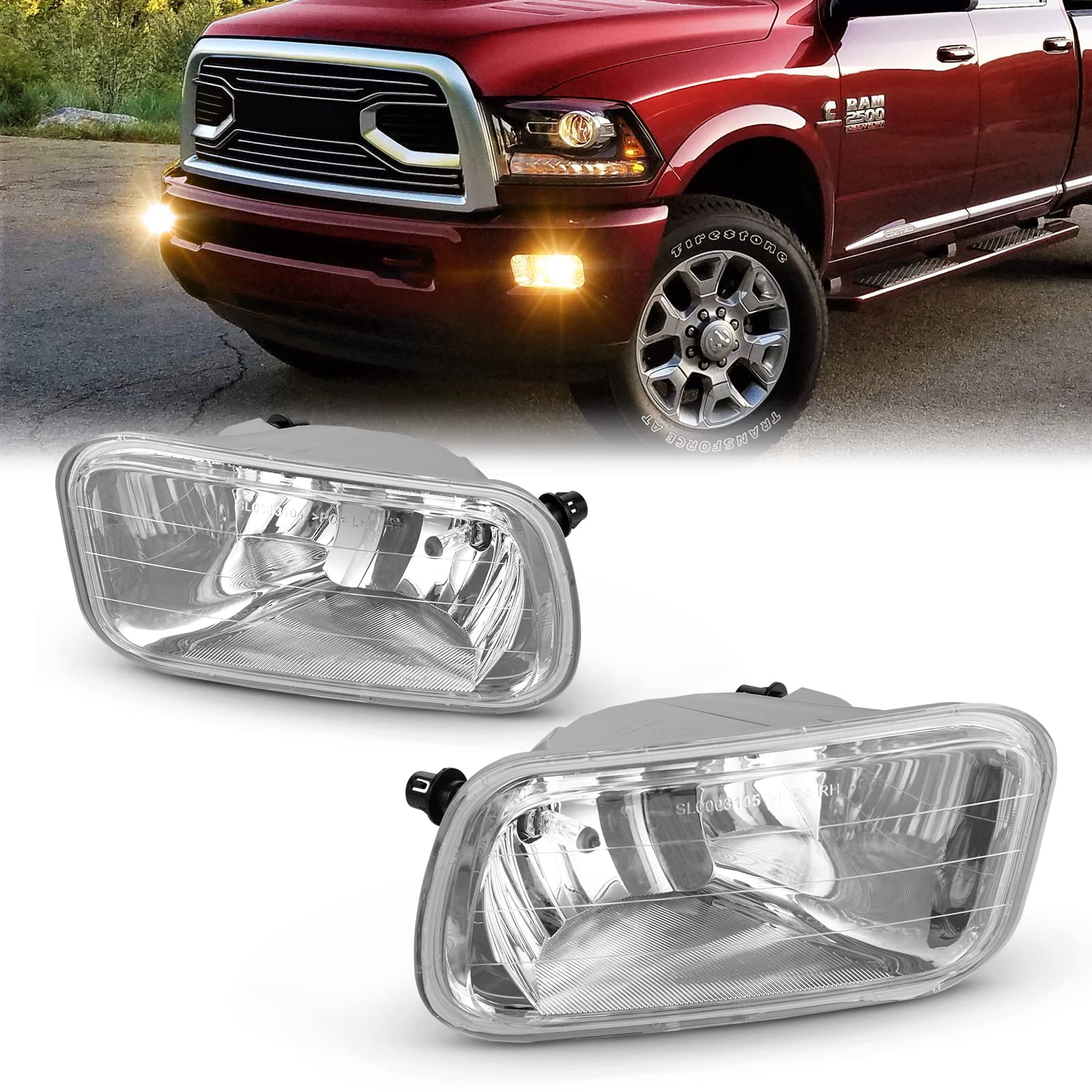 WEZEMLIGHT Fog Lights Assembly Replacement For 2009-2012 Dodge Ram 1500 2010-2018 Dodge Ram 2500 3500 Pickup Truck With H10 12V 42W Halogen Bulbs-1Pair