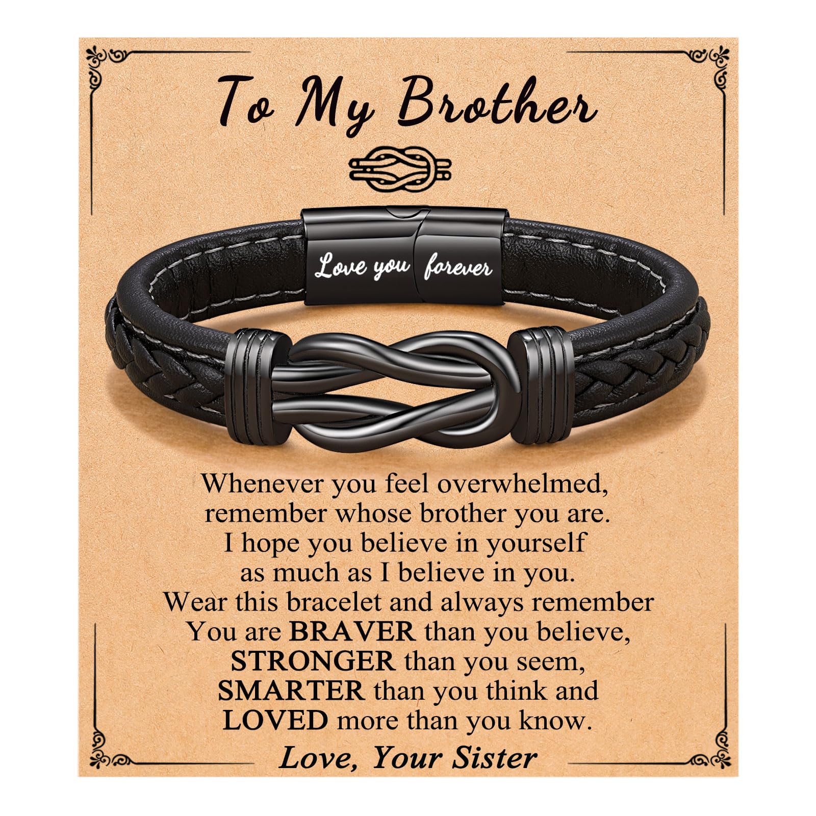ORISPRE Forever Linked Together Leather Bracelet for Boys Men's Birthday Graduation Fathers' Day Back to School Christmas Gifts
