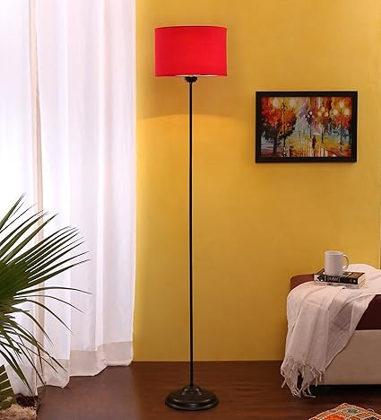 AF94, Red Cotton Drum Designer Stick Pipe /Fashionable Wrought Iron Floor Lamp /Standing Lamp By Devansh for Living Room/Drawing Room/Office/Bedroom/Decoration/Lobby/Dining Room/Passage/Hall Way/Gift/Entrance/Corner