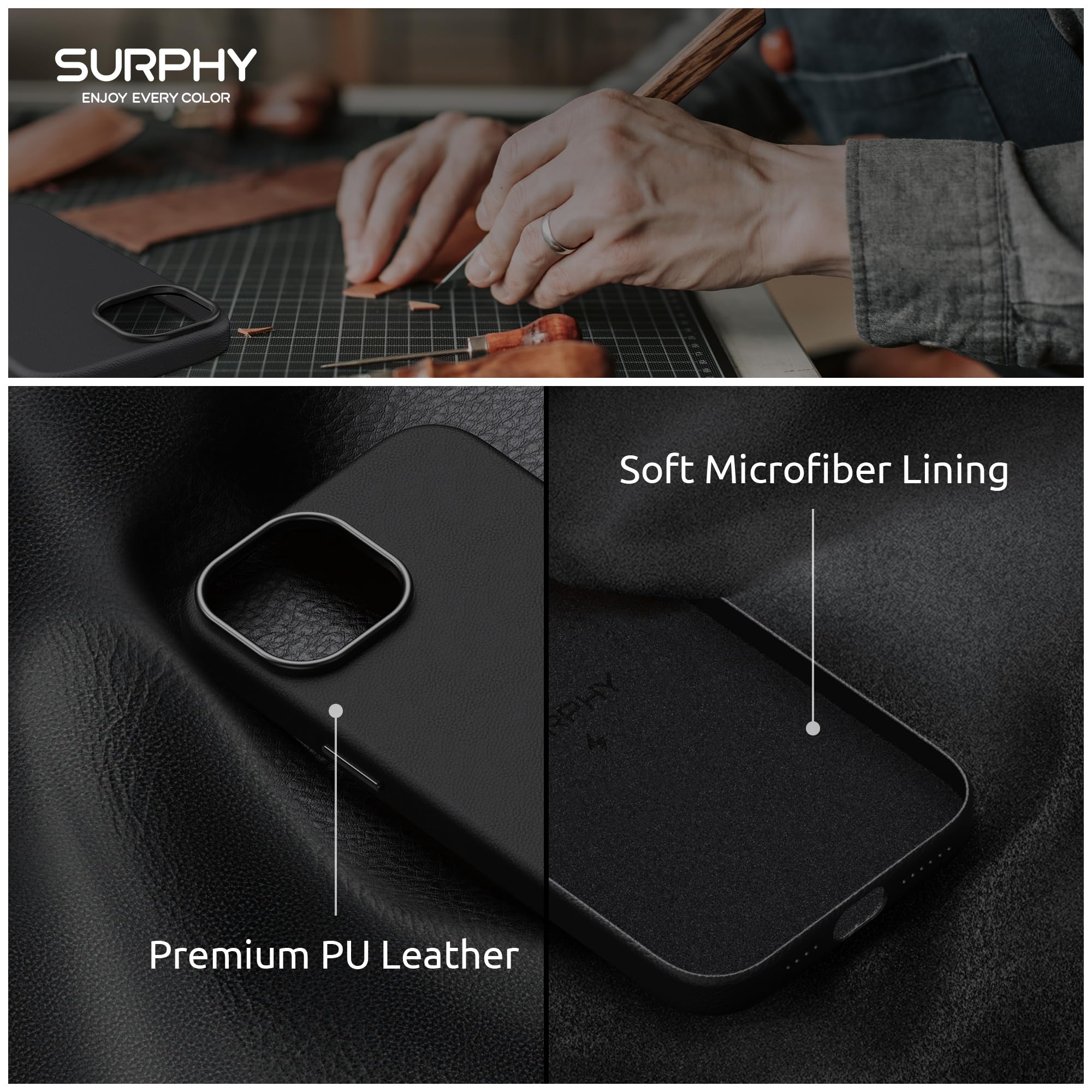 Designed For IPhone 15 Plus Leather Case With Screen Protector Compatible With MagSafe, Faux Leather Case (Metallic Buttons & Microfiber