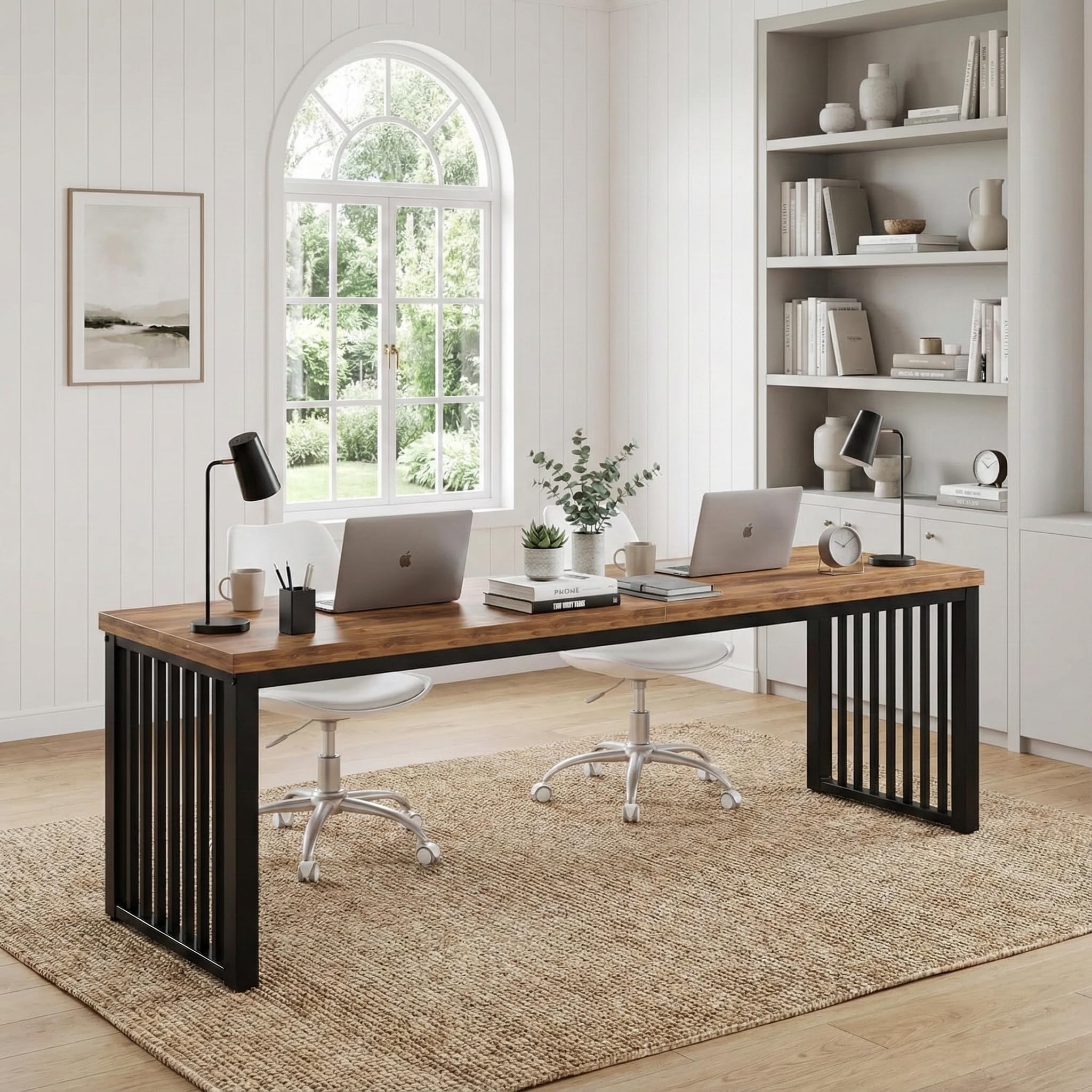 Lailang 180cm Bureau Informatique, Postes de Travail Informatiques, Table Pc Gamer, Bureau Industriel Bois Et Metal, 180 x 60 x 75 cm, Brun