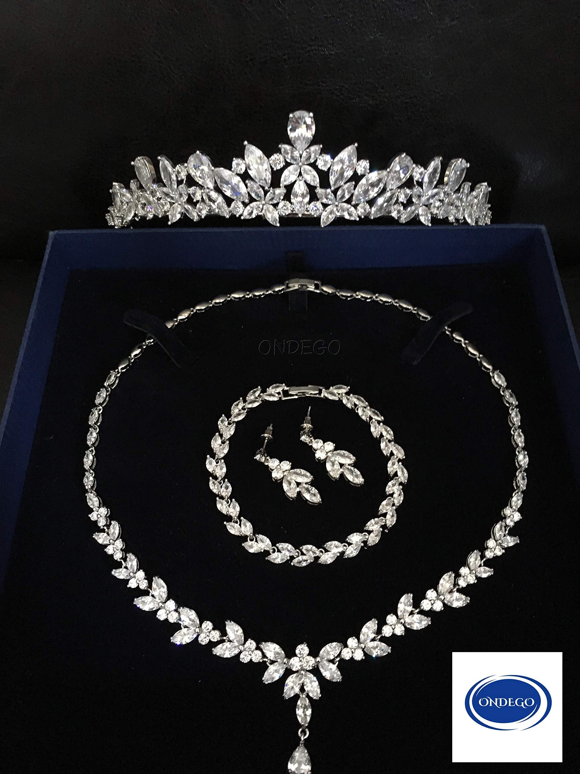Silber Zirkonia Brautschmuck Schmuckset Diadem Tiara Collier Krone Haarschmuck