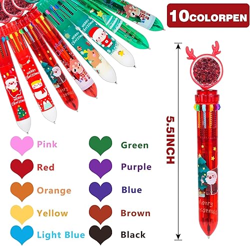 Miniatura 3 de Kolewo4ever 48 bolígrafos de Navidad multicolor 10 en 1 de 0.020 in, retráctiles, cuernos de Navidad, árbol de Navidad, Papá Noel, muñeco de nieve,