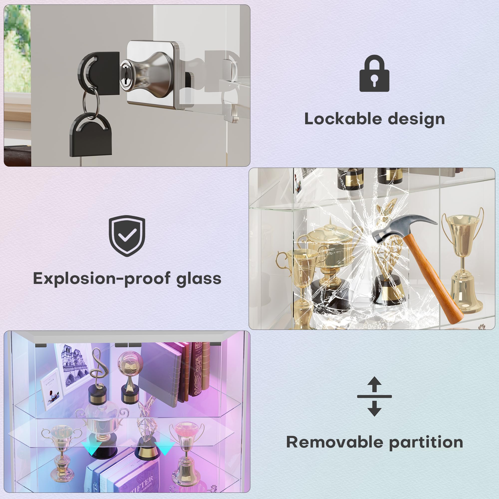 175 CM Vitrina de Esquina - con RGB Color de Luces y Sensor de Movimiento para Estar,Vitrina de Cristal con 3 Estantes Ajustables&5 Capas para Salón,Expositora para Coleccionista,Blanco