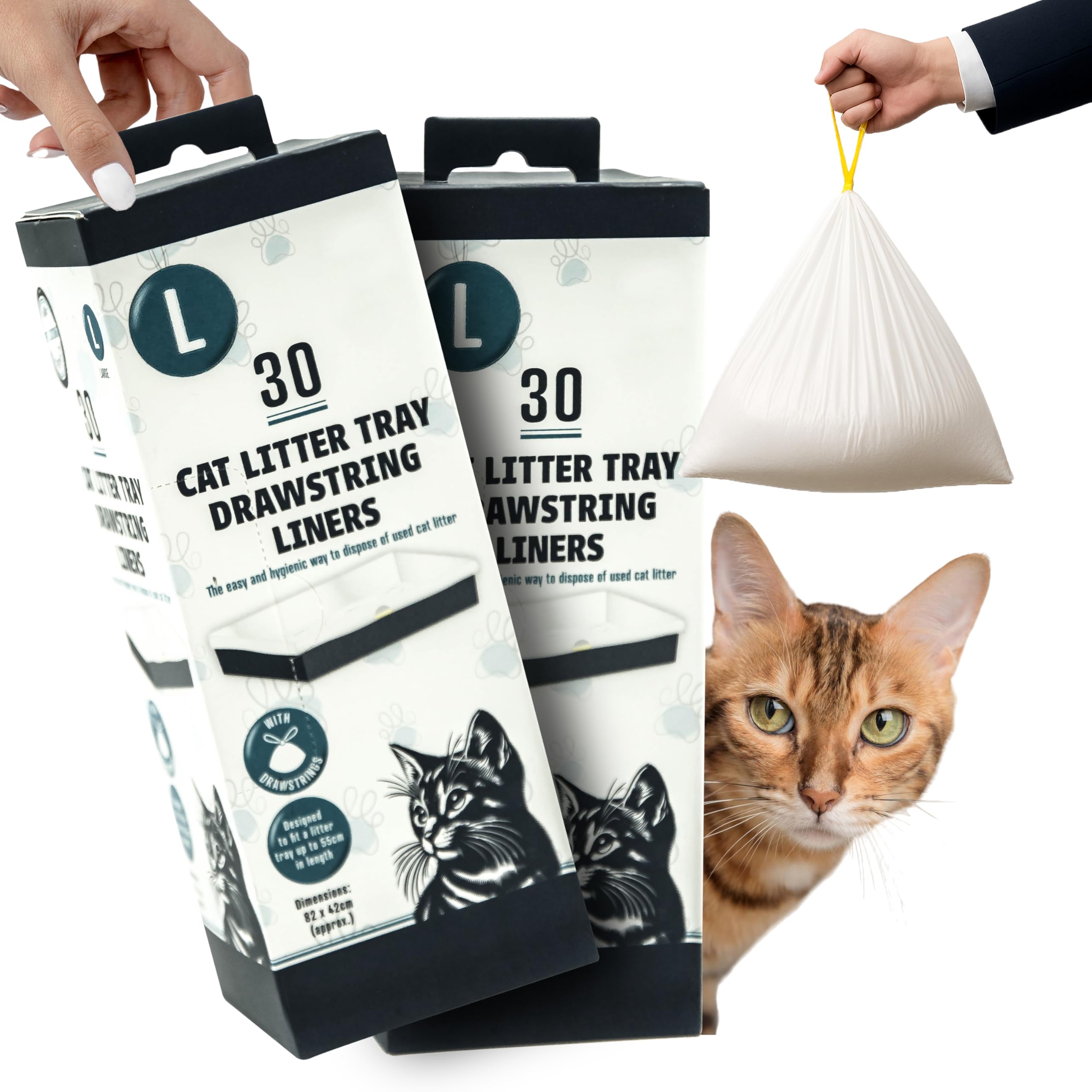 60x Large Cat Litter Tray Liners with Drawstrings – Easy Pull-up, Fits most Kitten & Cats Trays Liner – Disposable Waste Bags – Portable, Leakproof, Poop, Travel (82cm x 42cm) (Pack of 2, Large)