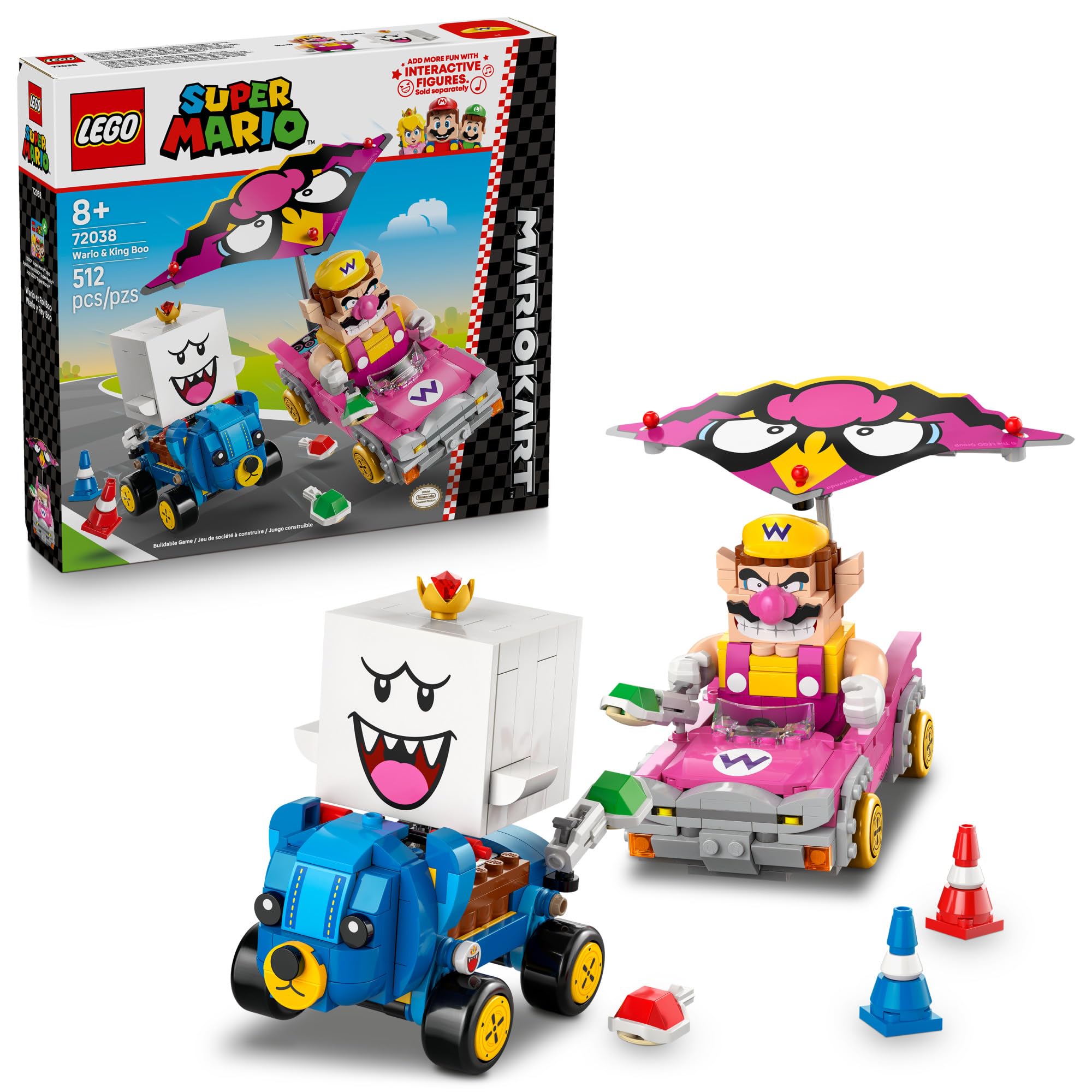 LEGO Super Mario: Mario Kart – Wario & King Boo Building Toy for Kids - Buildable Car Toys W/Drifting Action for Boys & Girls, Ages 8+ - Pretend Play Gift Idea for Birthdays & Any Gaming Fans - 72038
