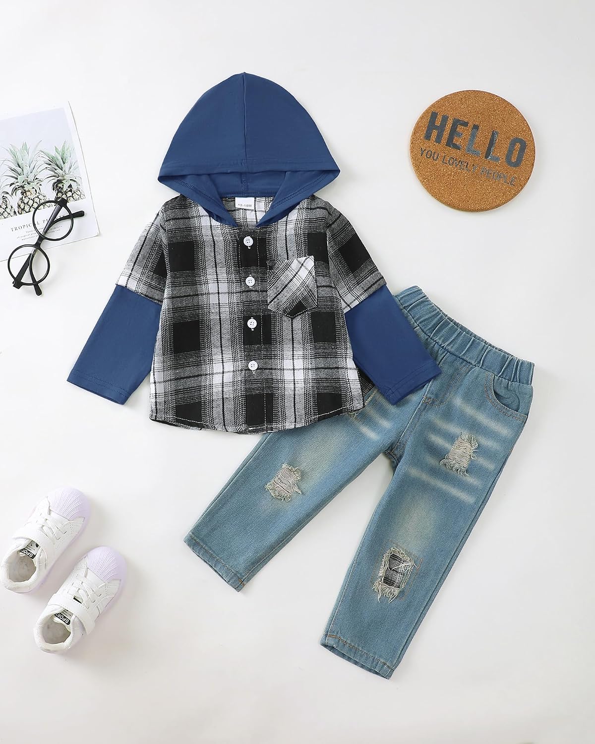 NZRVAWS Toddler Baby Boy Clothes Infant Outfit Boys Hoodie Sweatsuit Ripped Jean Fall Winter Little Boy Clothing 6M-7T