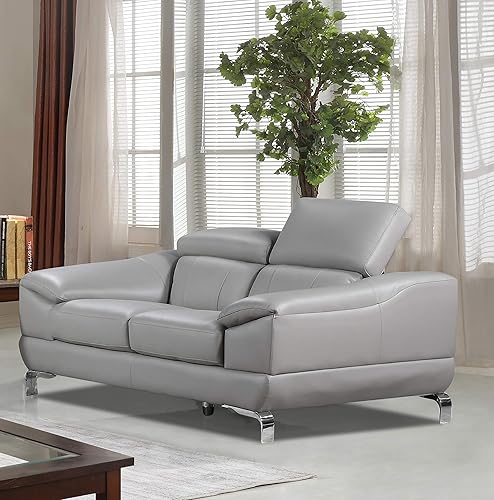 Miniatura 9 de Cortesi Home Sofá Vegas de cuero genuino con reposacabezas ajustables, gris, 82.5 pulgadas