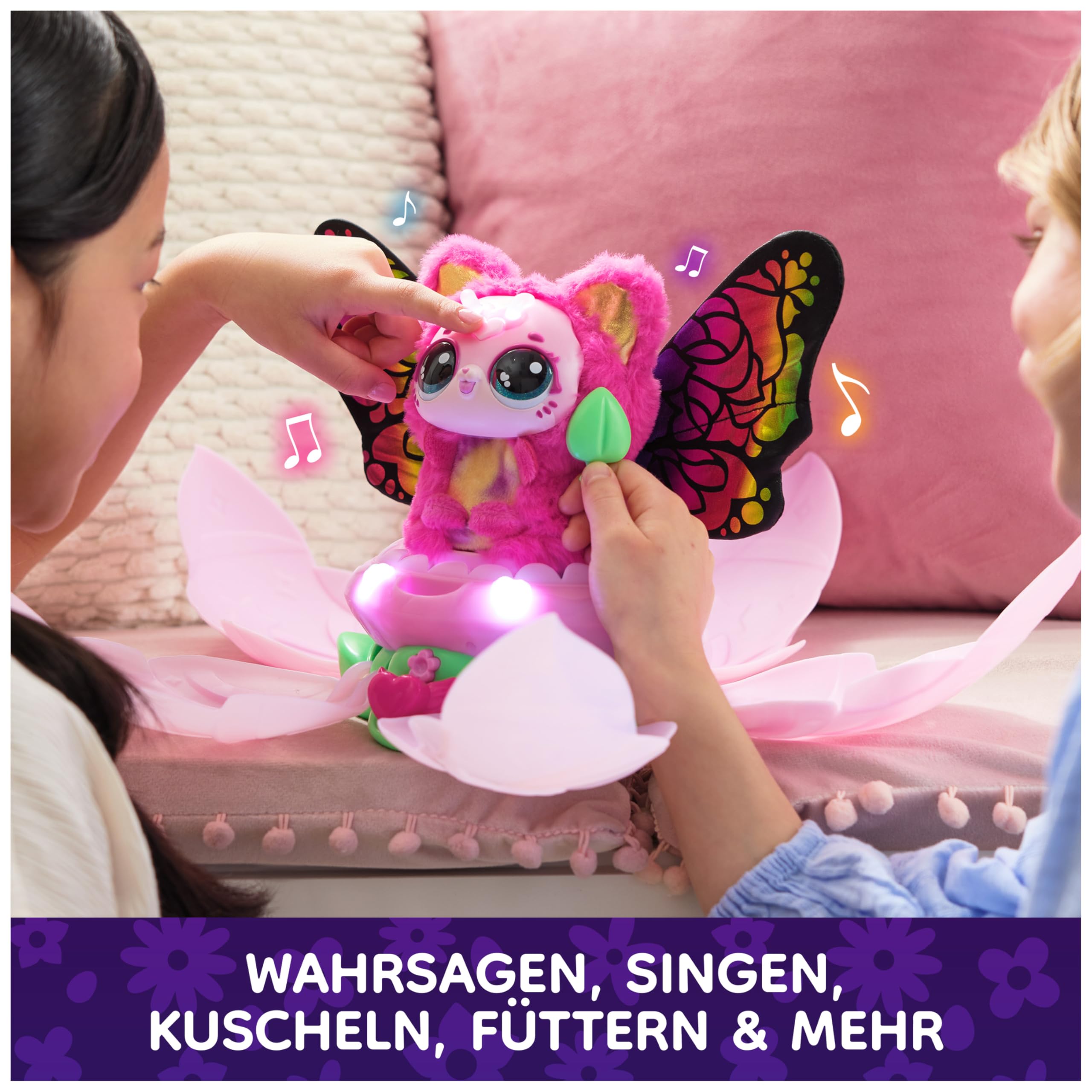 Hatchimals Bloomables Kittyfly, Interaktives Spielzeug mit Überraschung, doppelter Verwandlung und über 100 Geräuschen und Reaktionen, für Kinder ab 4 Jahren