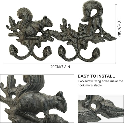 Miniatura 6 de Sungmor Linda ardilla de hierro fundido con 4 ganchos, toalla, llaves, sombreros, bolsas, perchero para colgar ropa, organizador de almacenamiento