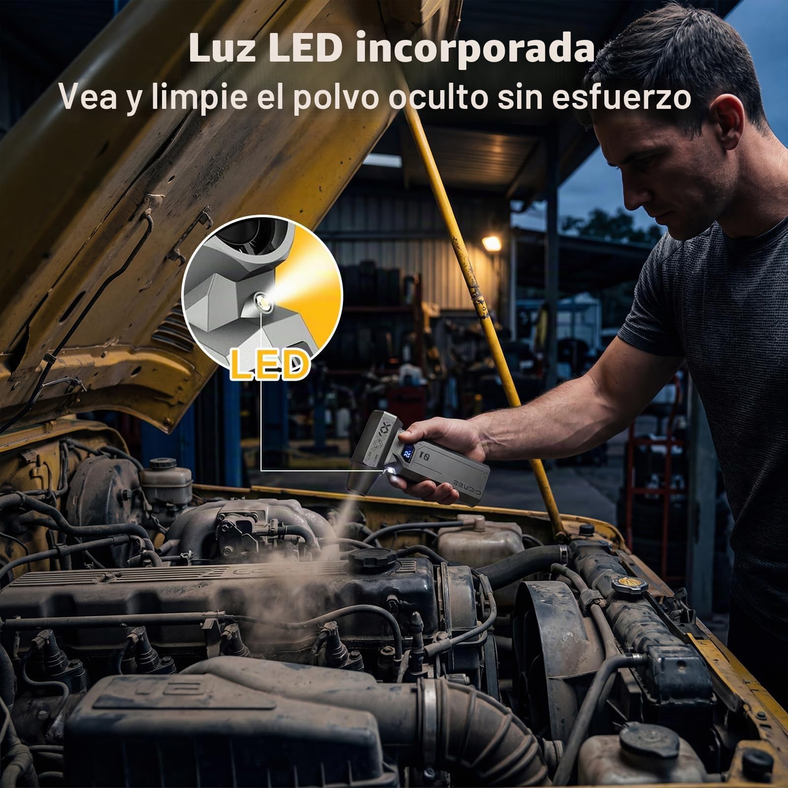 Soplador de Aire Comprimido PC, Soplador de Polvo Inalámbrico Portátil Recargable con luz, Air Duster Eléctrico 4 Velocidades para PC, Hogar, Coche y Exterior con 4 Boquillas (Plateado Gris)