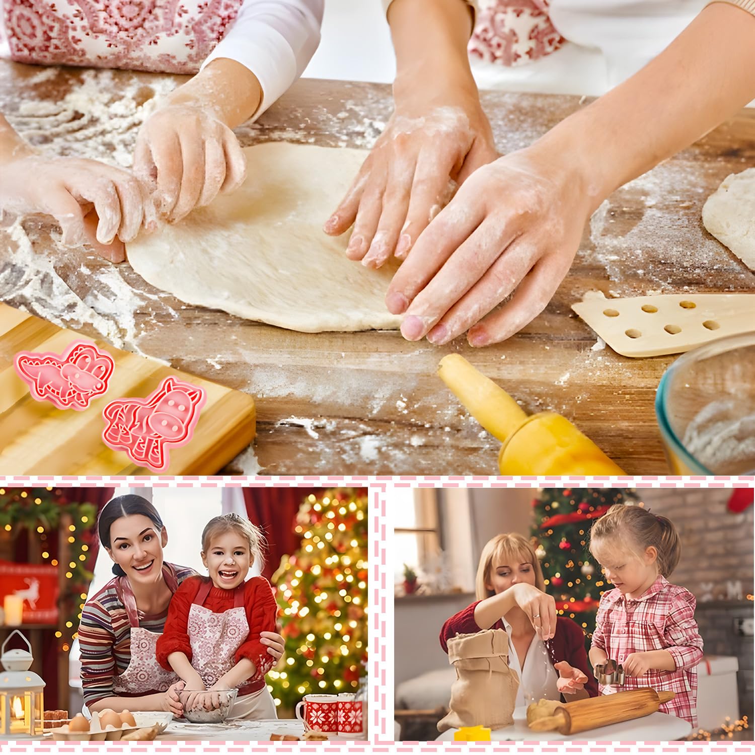 BESEK Cortadores de galletas de animales: con juego de sellos de émbolo, 8 cortadores de Navidad 3D para hornear galletas, fondant, queso