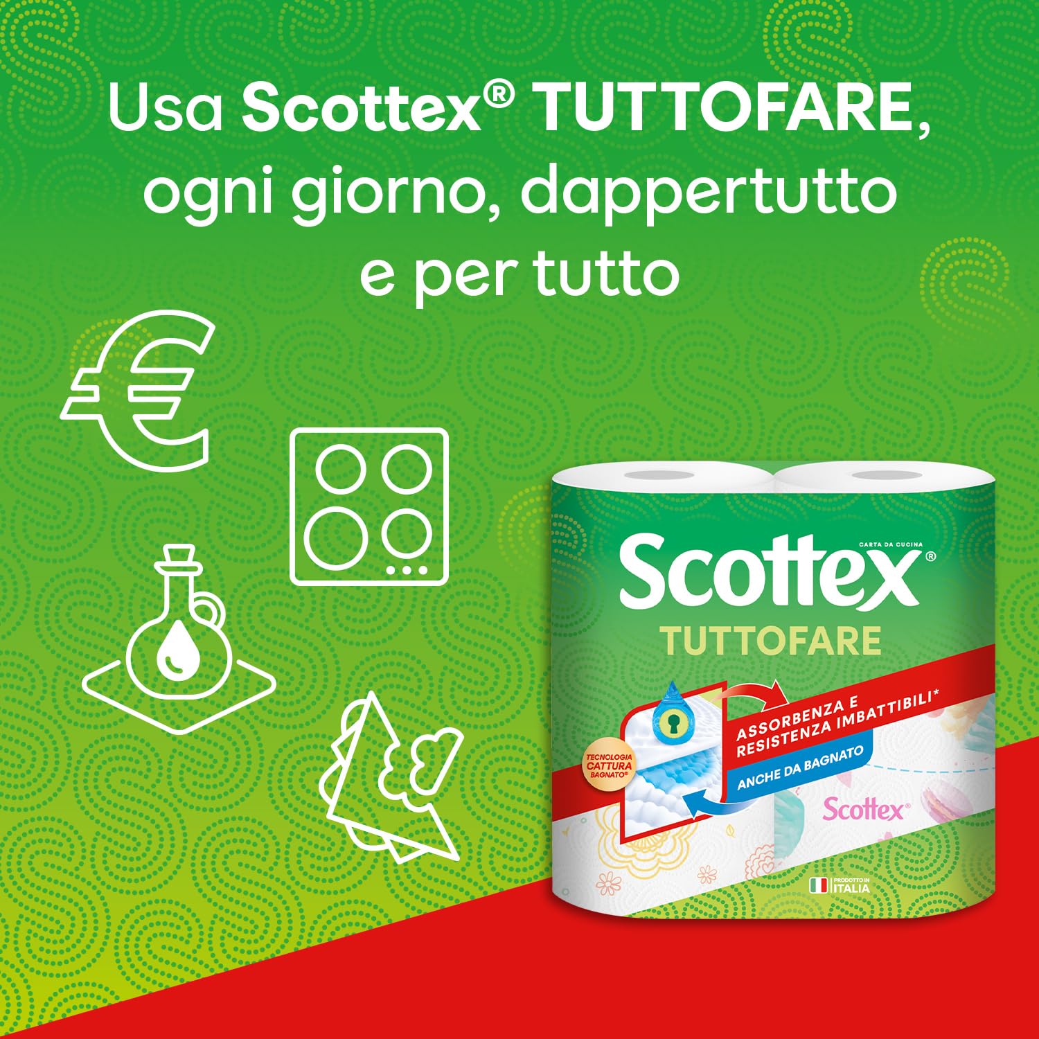 Scottex Tutto Fare, Carta Da Cucina, Morbida e Resistente, Ultra assorbente, Con Carta certificata FSC, 24 Maxi Rotoli