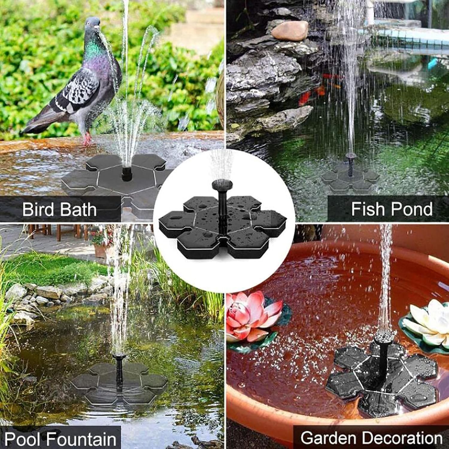 Bird Bath Solar Fountain Pump 1.4W Solar Water Fountain Floating Free Standing Solar Pond Pump with 4 Different Nozzles Outdoor Garden Solar Fountain No Electricity Required-1.4w 20.5cm(8inch)