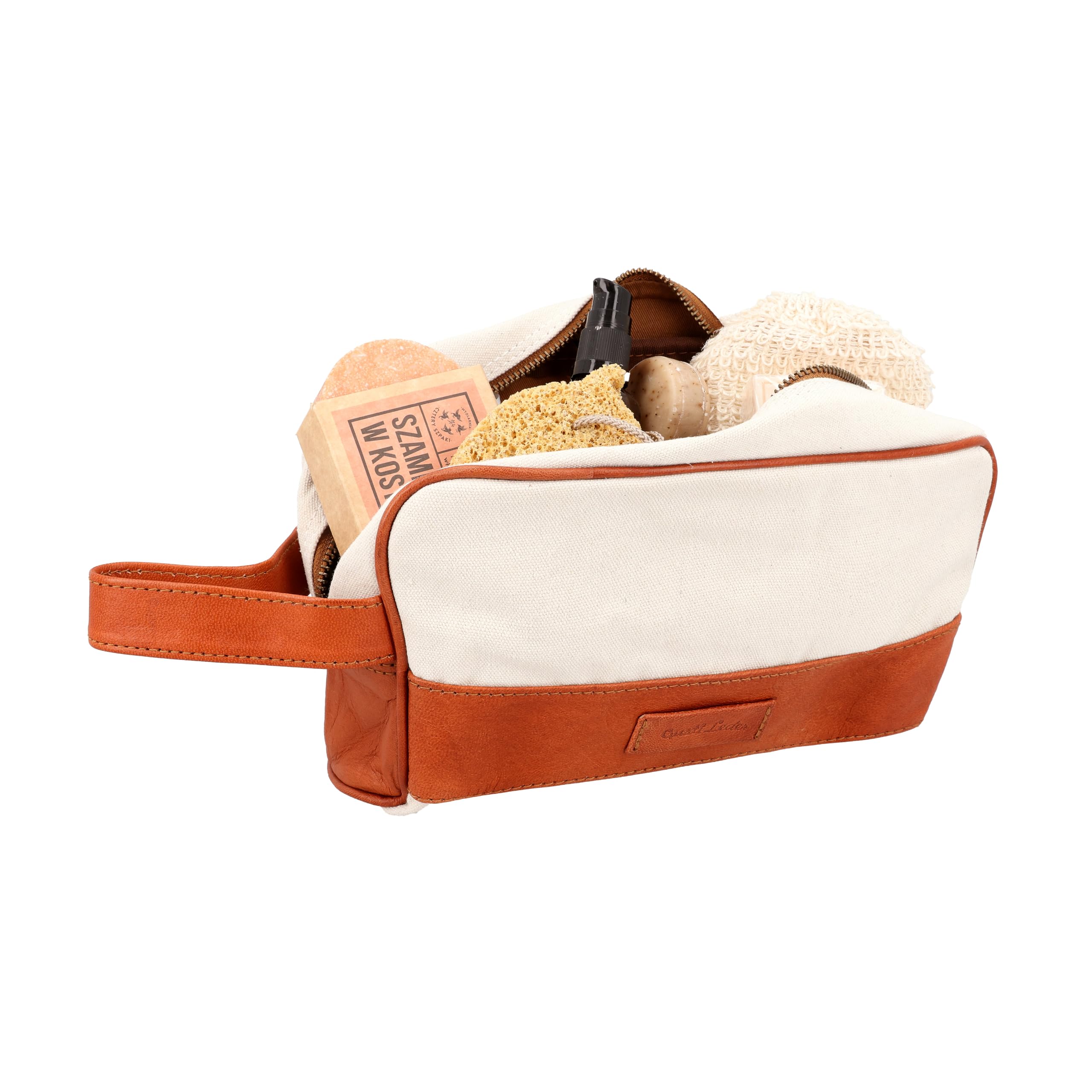 Gusti Leder Kulturtasche Damen Leder - Kosmetiktasche aus Echtleder und Canvas mit Reißverschluss - Kulturbeutel für Reise und Alltag - Schminktasche Niven