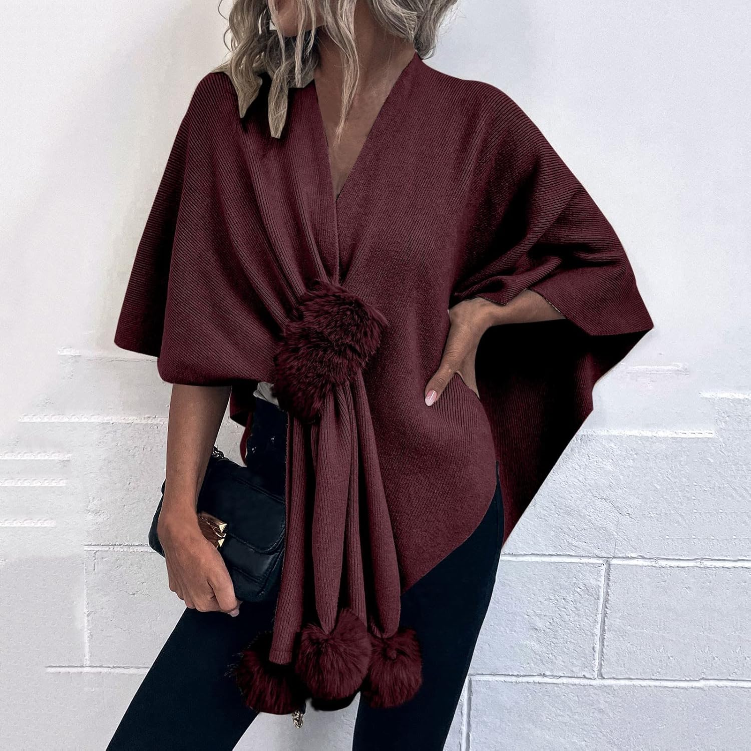 Black Shawl for Women 5X Women Fashion Winter Striped V Neck Tassel Wool Sweater Top Women Scarfs and Wraps for Heads