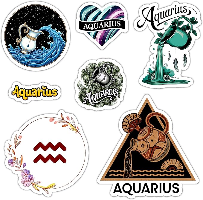 Zodiac Sign Stickers, Astrology Stickers for Water Bottle and Laptop - Zodiac Party Favors & Decorations, Waterproof Vinyl Decals, Gifts for Women & Men (Aquarius)