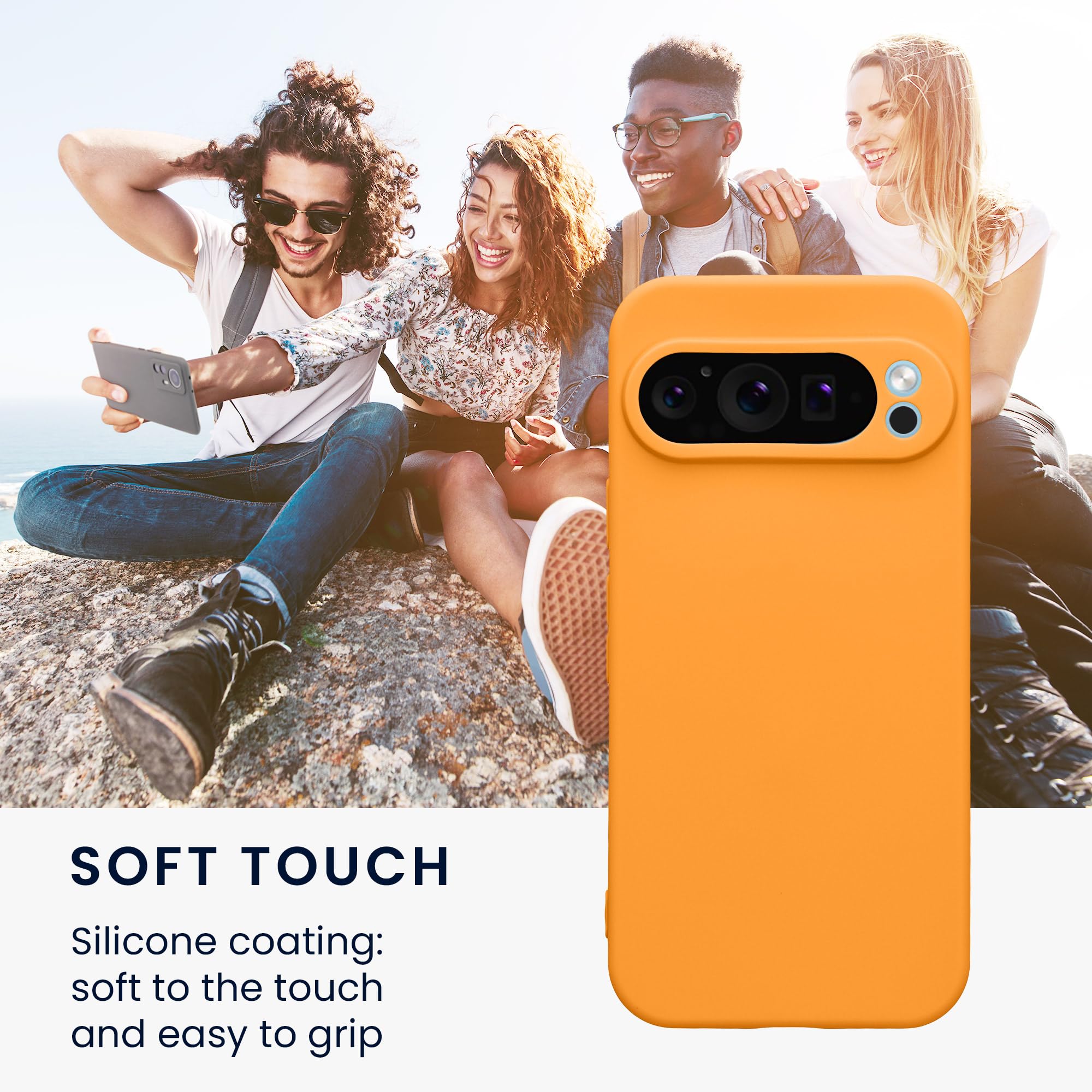kwmobile Case for Google Pixel 9 Pro Case - Protective Slim TPU Phone Cover - Soft Matte Finish - Fruity Orange - Image 4