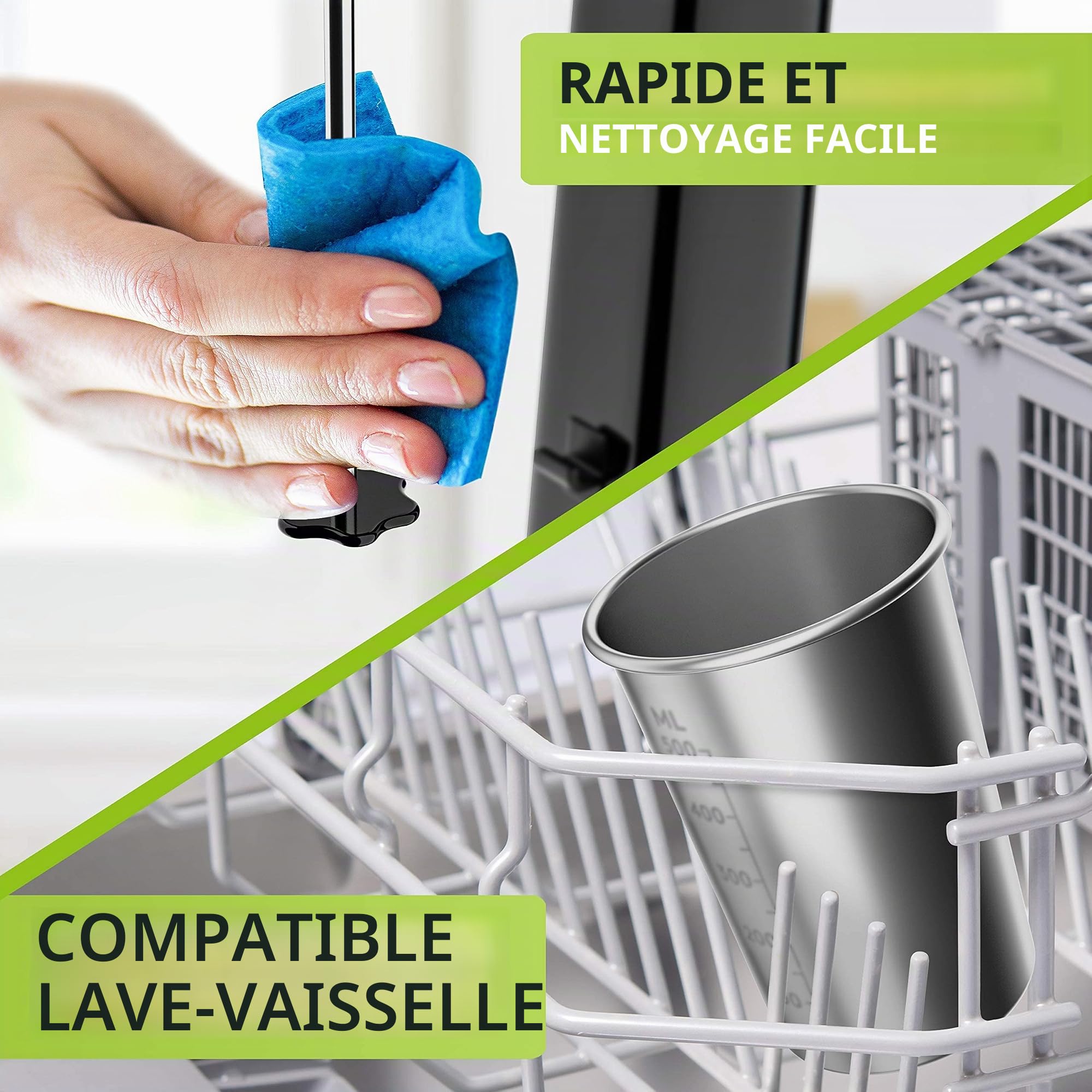 Liebfeld Shaker à protéines électrique – Mixeur plongeant avec gobelet en acier inoxydable de 500 ml – Shake protéiné et milkshake, fitness, blanc d'œuf, mixeur à smoothie, mixeur à smoothie