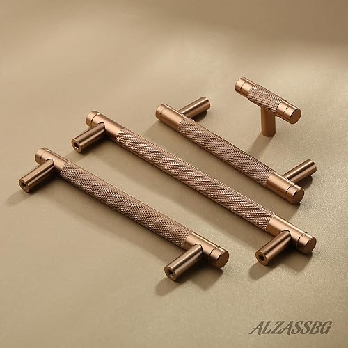 Miniatura 5 de Alzassbg Paquete de 10 tiradores de gabinete negro mate y bronce champán, 5 pulgadas (5.039 in) entre los centros de la cocina, herrajes de dos