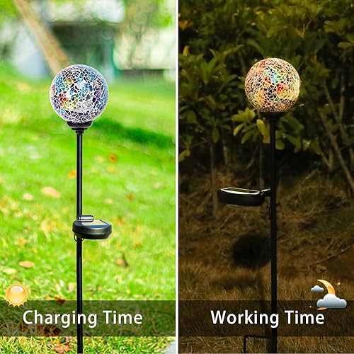 Miniatura 50 de VCUTEKA Luces solares de jardín, luces solares de mosaico, decoración al aire libre, luz de camino, luz LED de estaca para paisaje, césped, patio