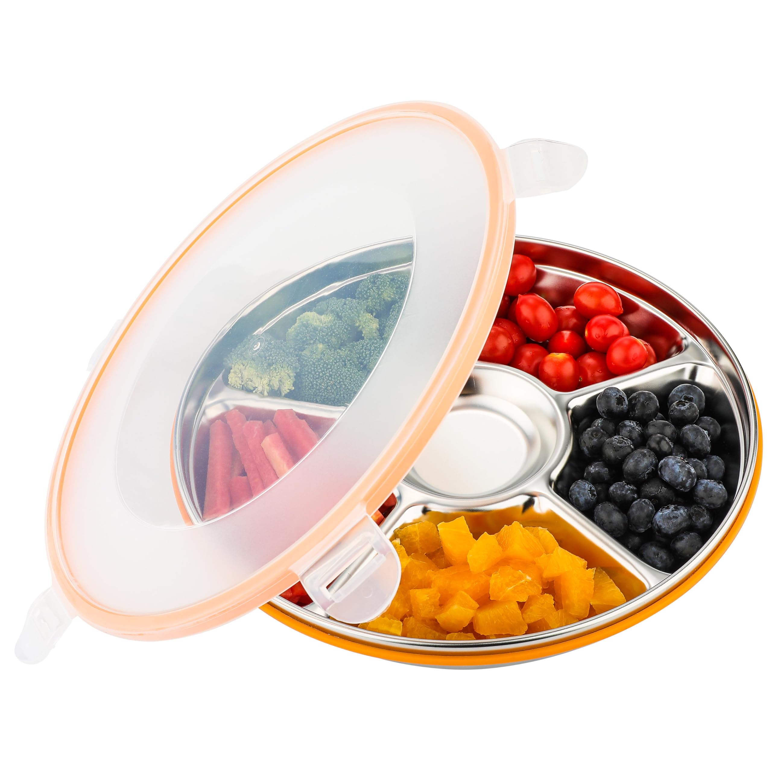 Divided Serving Tray with Lid, Stainless Steel Veggie Tray with Plastic  Lid, Reusable Vegetable Platter, Snack Tray, Snackle Box for Party, Easy to