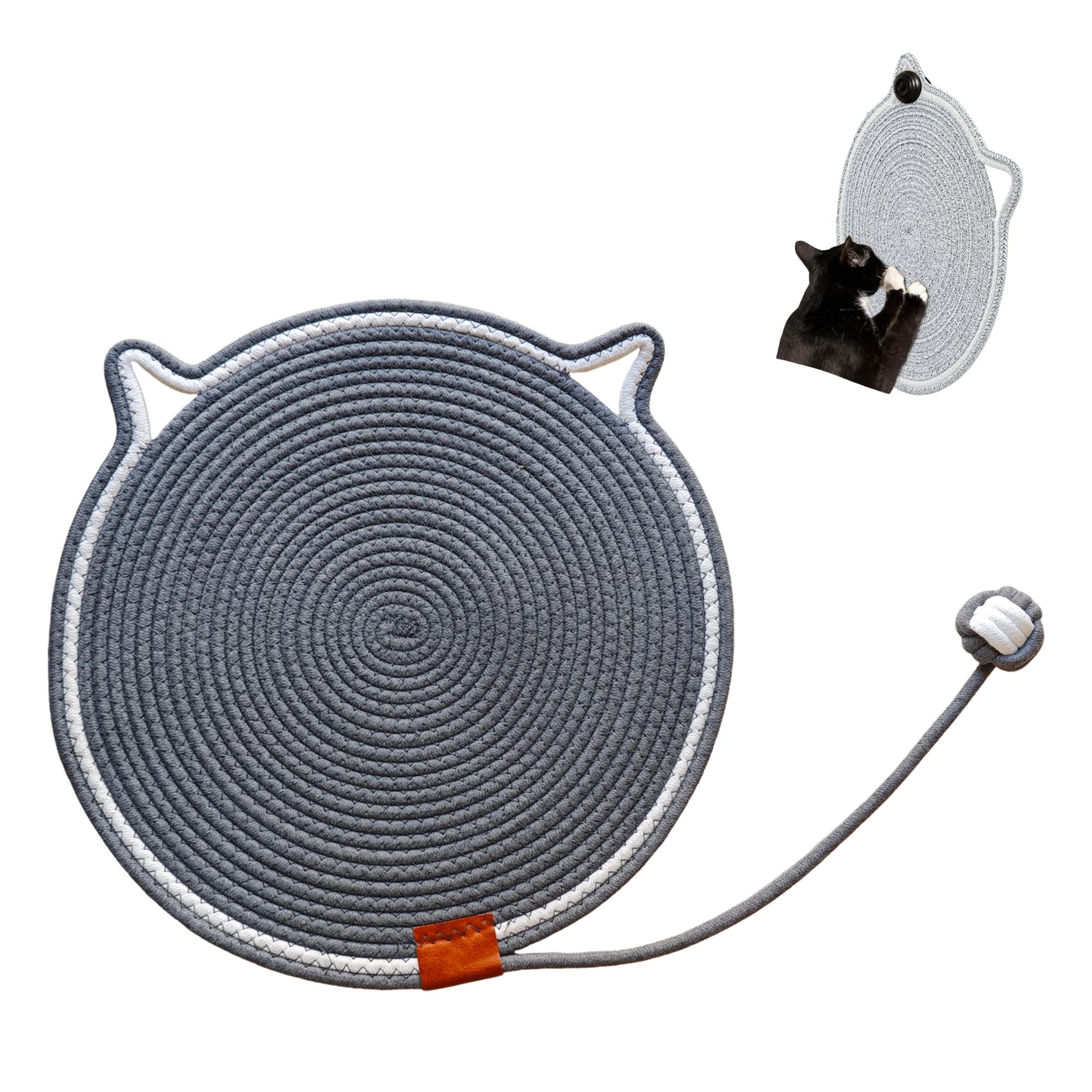Cat Scratcher Mat, Natural Cotton Rope Cat Scratching Pad, 16.9'' Round Cat Wall & Floor Scratch Pad, Durable Double - Sided Cat Scratcher, Furniture Protector for Wall, Sofa, Couch, Carpet, Dark Grey