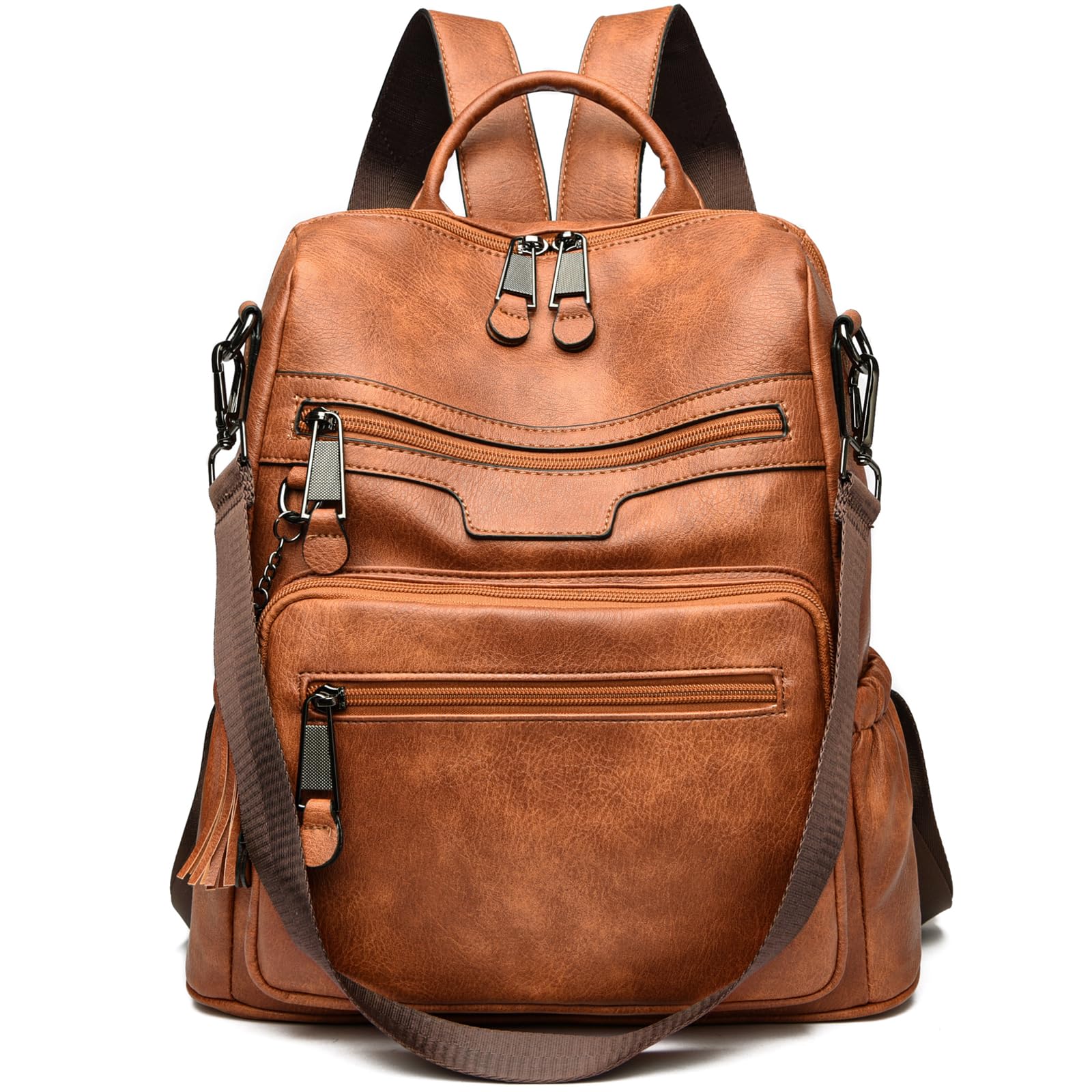 Bolsos Mochila Mujer Impermeable Cuero Bolsos bandolera Bolso Casual Viaje Mochilas Marrón