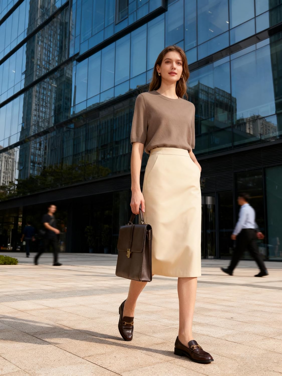 Betusline Women's Wool Blend Short Sleeve Sweater Soft Crew Neck Pullover Knit Top, Lightweight Casual Sweater for Women - Image 4