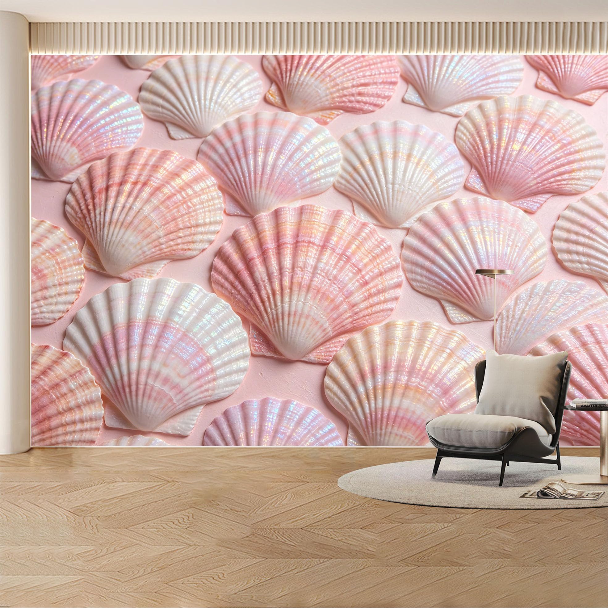 Custom Wall Mural Wallpaper Seashell Pattern Ocean Nature 3D Effect Wall Decor Coastal Minimalist Pastel Design Removable SelfAdhesive Large Photo for Living Room， Bedroom， Office