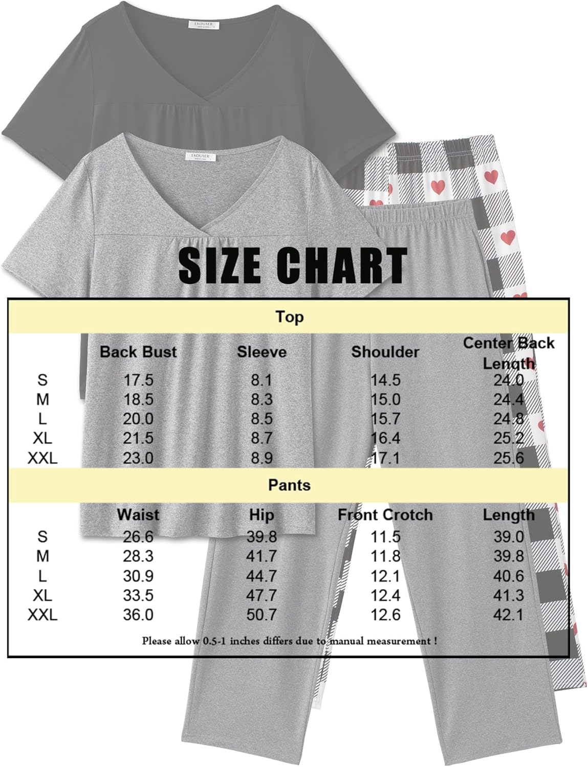 Ekouaer Pajama Sets for Women 2 Pack, Short Sleeve with Long Pant Pjs Sleepwear Comfy Lounge Sets with Pockets - Image 6