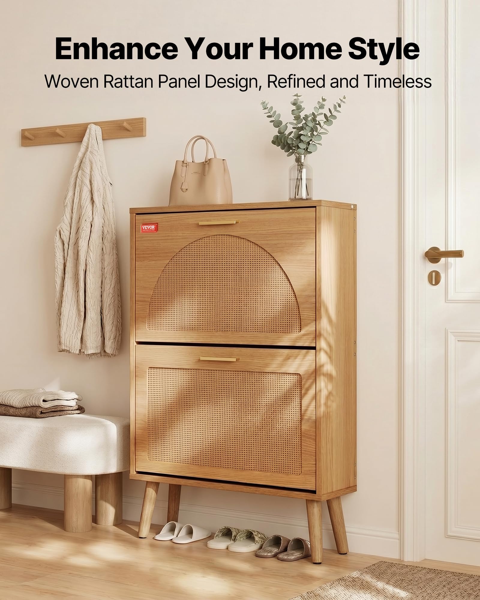 Best Entryway Shoe Cabinet Picks for 2026 2 VEVOR Shoe Cabinet with 2 Flip Drawers, Shoe Storage Cabinet for Entryway, Free - product photo