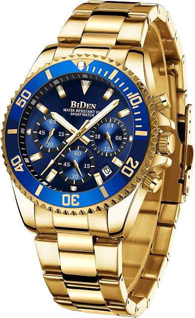 Mens Watches Chronograph Stainless Steel Waterproof Date Analog Quartz Watch Business Casual Fashion Wrist Watches for Men