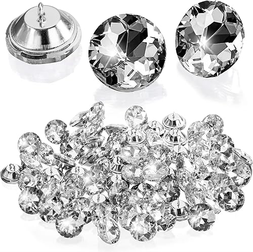 Miniatura 3 de DEAYOU 150 PCS Rhinestone Round Buttons, 1" Crystal Upholstery Button with Metal Loop, 25MM White Glass Diamond Bling Button, Clear Tufting Shank