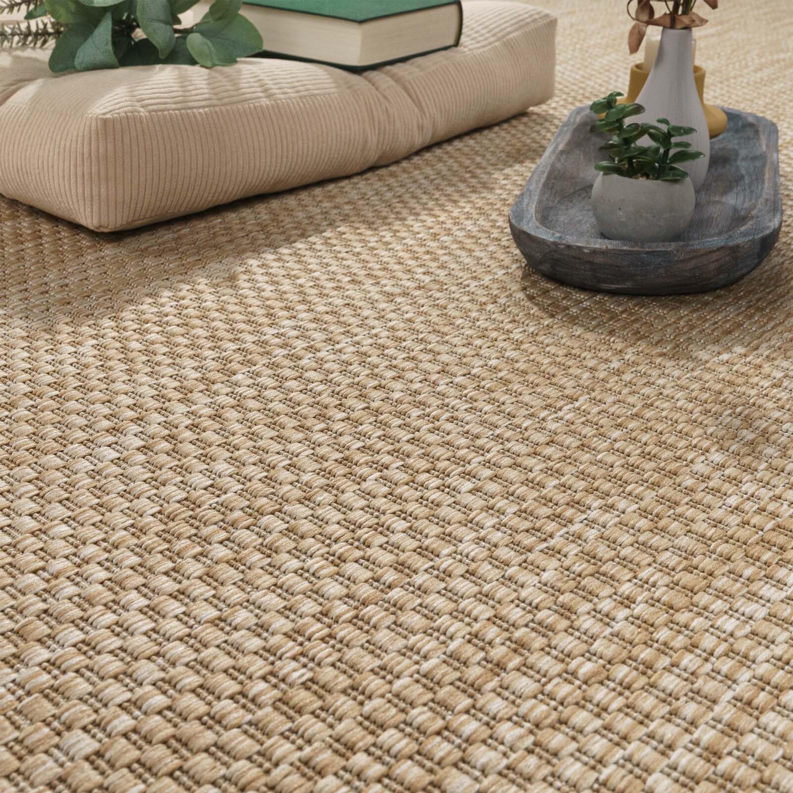 Taracarpet In & Outdoor Teppich Wetterfest Wohnzimmer Balkon Küchenteppich Terrassenteppich Flachgewebe Sisaloptik Meliert Einfarbig Natur beige 140x200 cm