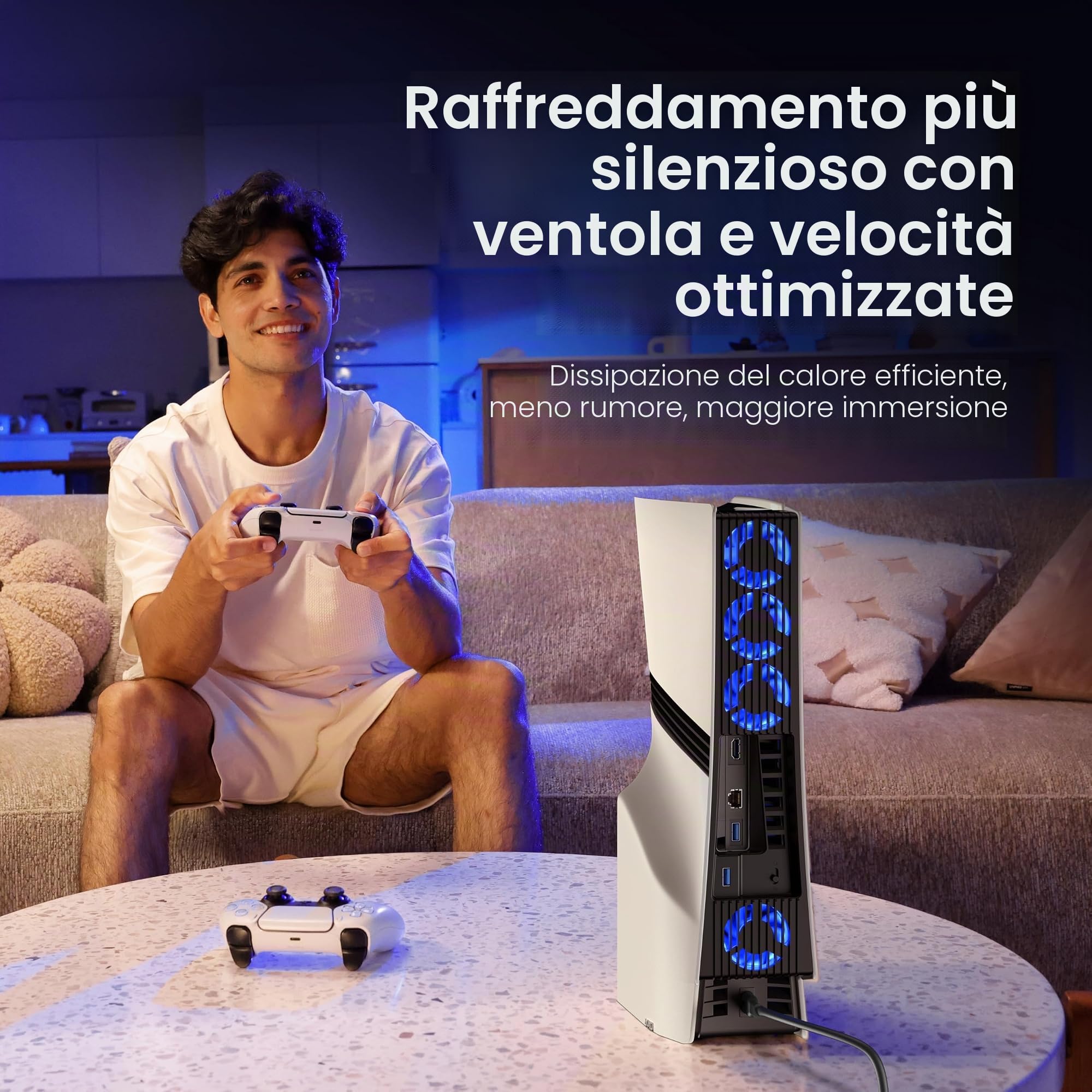 KIWIHOME Ventola di Raffreddamento Potenziata per PS5 Pro con 4 Ventole e 36 Pale, Raffreddamento più Silenzioso con Velocità Regolabile, Spegnimento Automatico, Non per PS5 2020/Versione Slim 2023