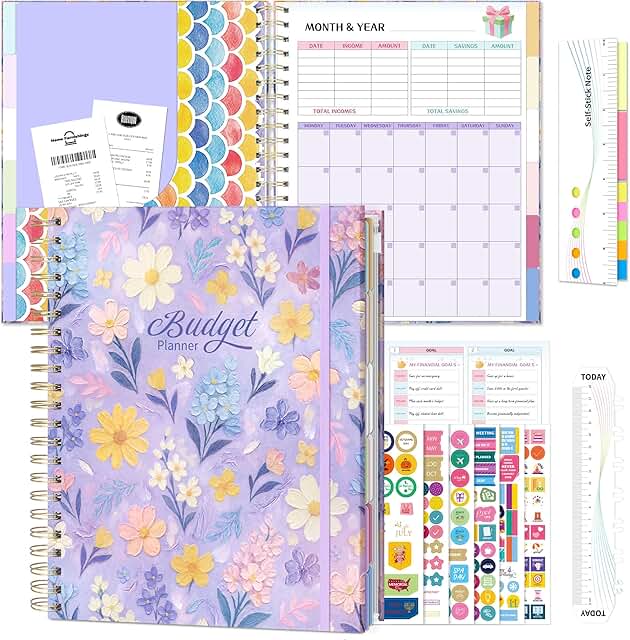 Ospelelf Budget Planner Undated, Money Expense Tracker with Pocket & Sti...