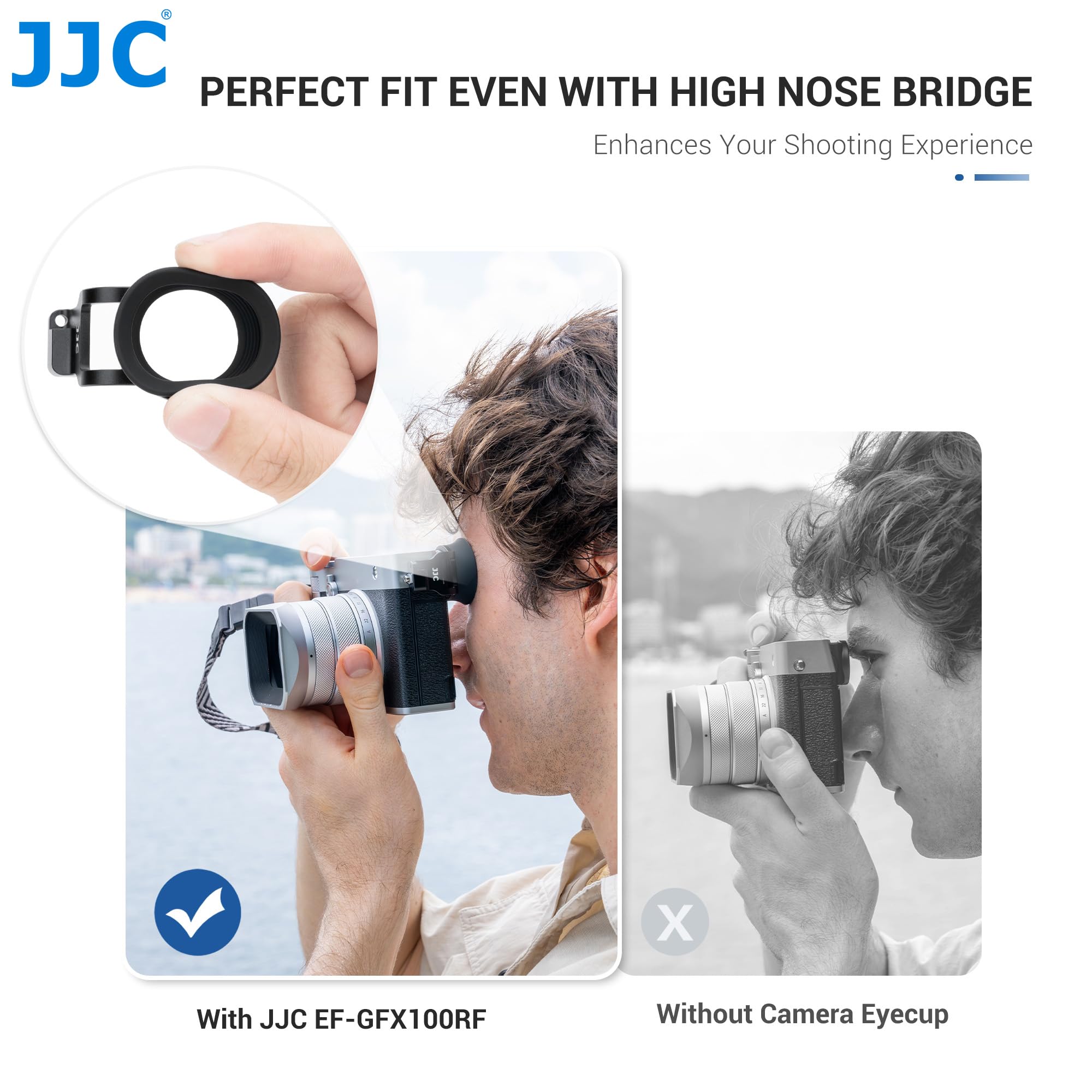 JJC Runde weiche Silikon-Augenmuschelkamera, Sucher kompatibel mit Fujifilm GFX100RF Kamera, Sucher Okularanpassungskamera Augensensor & Dioptrieneinstellrad (einfach zu installieren mit Öse) schwarz