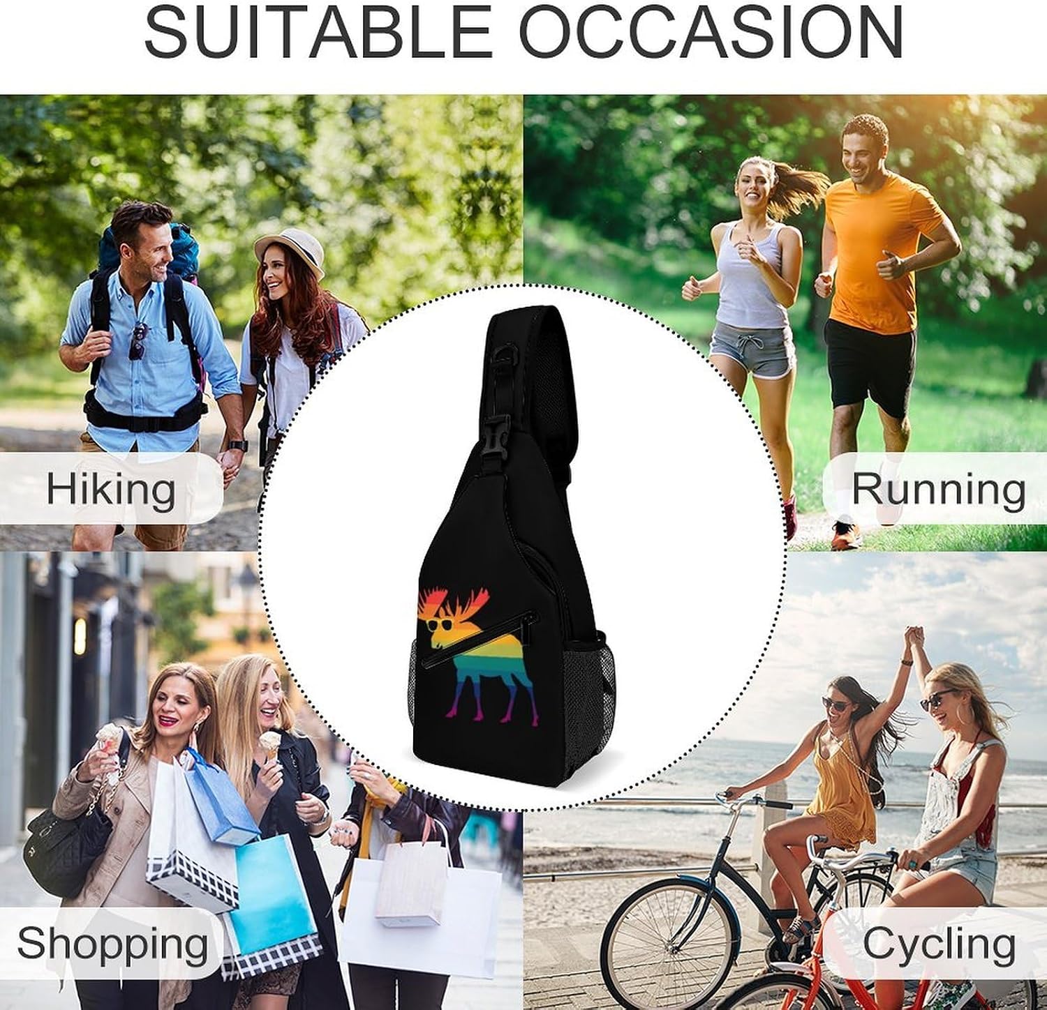 Animal Moose Men Crossbody Sling Backpack Chest Bag | Travel Fanny Pack,Hiking Daypack,Print Shoulder Bags