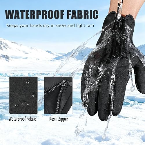 Miniatura 3 de Guantes impermeables de invierno unisex con capacidad de pantalla táctil, muñeca elástica resistente al viento y palma antideslizante para correr,