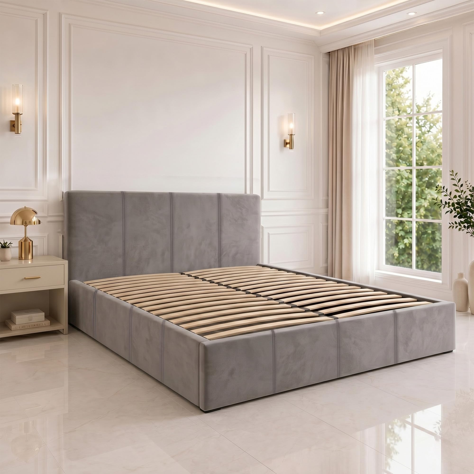 SANA SLEEP 3FT Single Size Modern Selena Ottoman Gas Lift Storage Premium Fabric Bed - Grey โ image 1