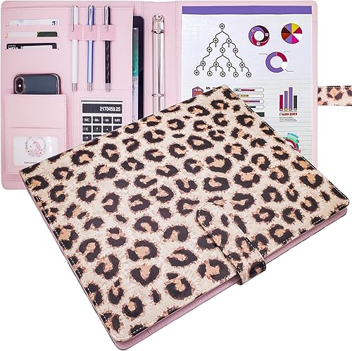 Miniatura 10 de LOSOPHY Carpeta de cuero con tres anillos de 1 pulgada para mujer, organizador de documentos con cremallera (10 x 13 pulgadas), padfolio de oficina