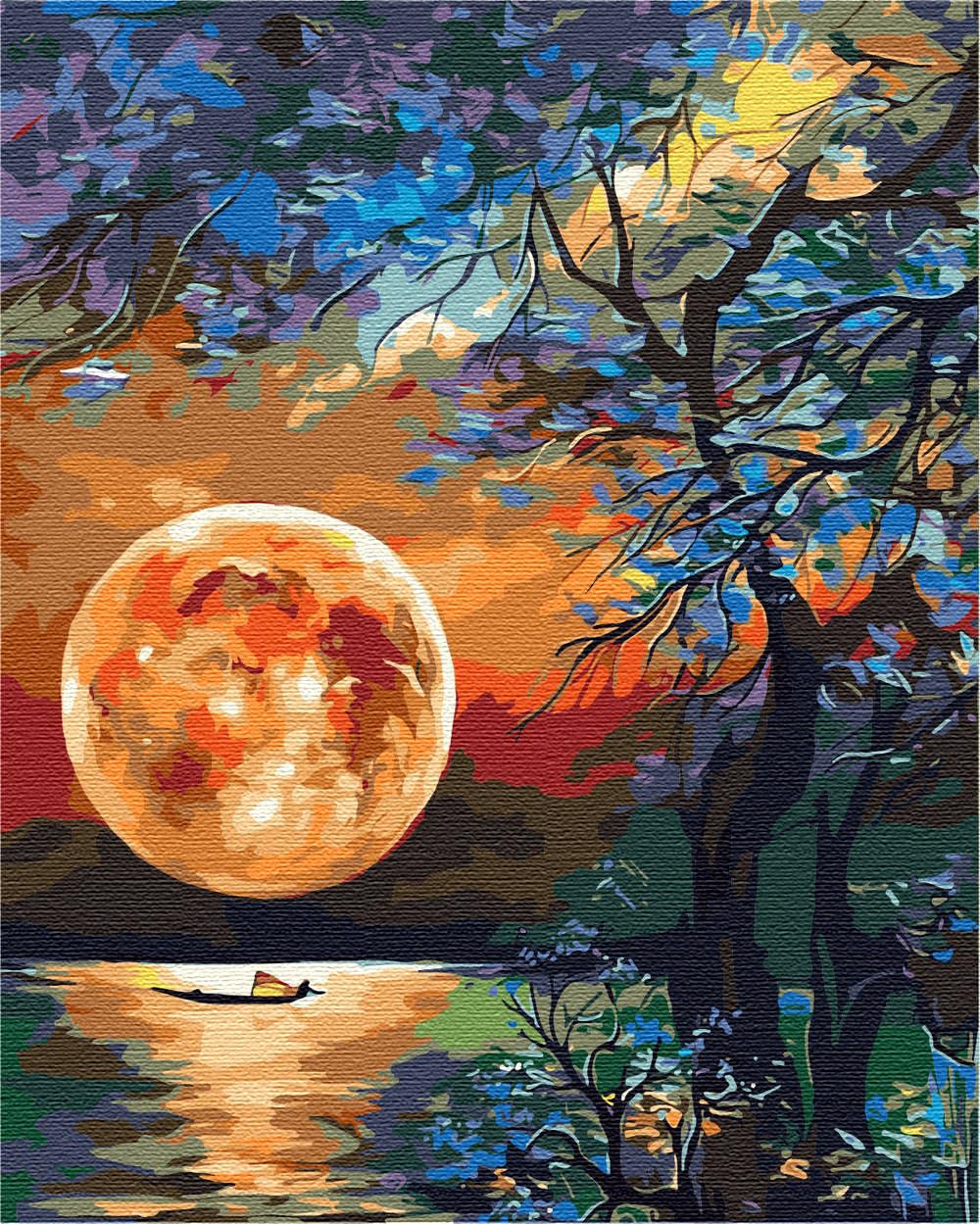 Artnapi Paint by Numbers for Adults No Frame | DIY Hand Painted | Nature - Moon on the Lake | Kit for Beginners and Adults | Set Including Acrylic Paints and Brushes | Canvas