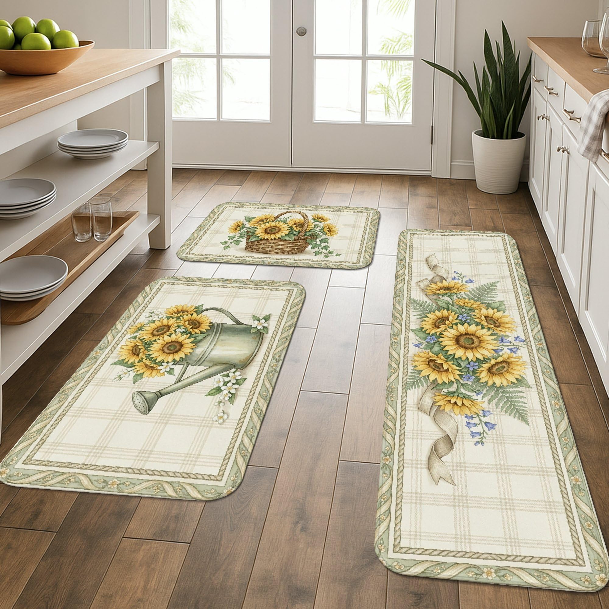 Tapis de cuisine epais lavable motif rustique jaune doux pour salle de bain
