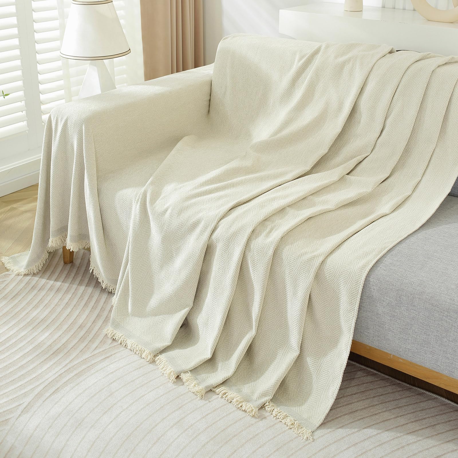 HANDONTIME White Sofa Cover 71" X118" Chenille Couch Cover for Dogs Beige Sofa Slipcover Patio Sofa Cover Outdoor Sofa Cover for Sectional L Shaped Couch Universal Sofa Cover