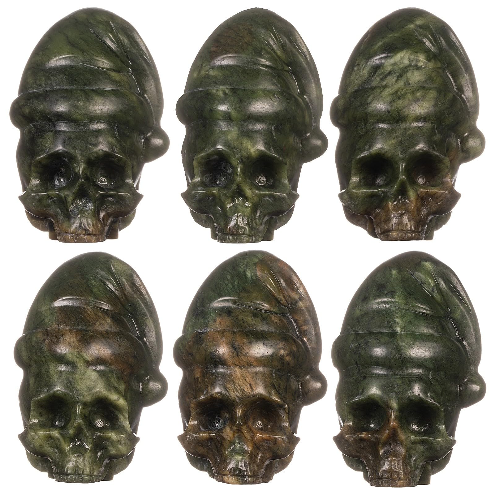 mookaitedecor Hand Carved Natural Green Jade Stone Skull Ornament with Sleep Hat Cute Gothic Home Decor - Image 4