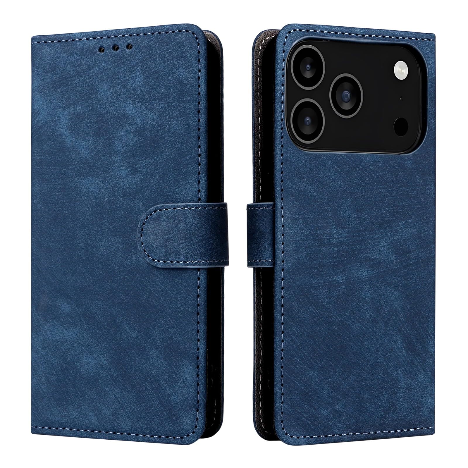 Coque portefeuille cuir iPhone 17 Pro bleu avec rabat portable