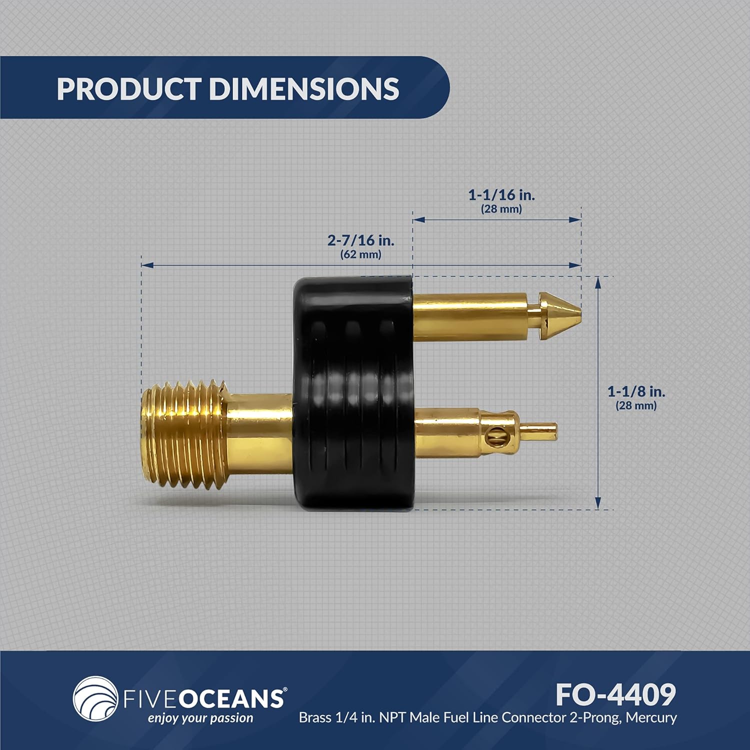 Five Oceans FO4409 Brass 1/4 inches NPT Male Fuel Connector 2-Prong, for Original Mercury Fuel Tank Connection 1998 and Up : Sports & Outdoors